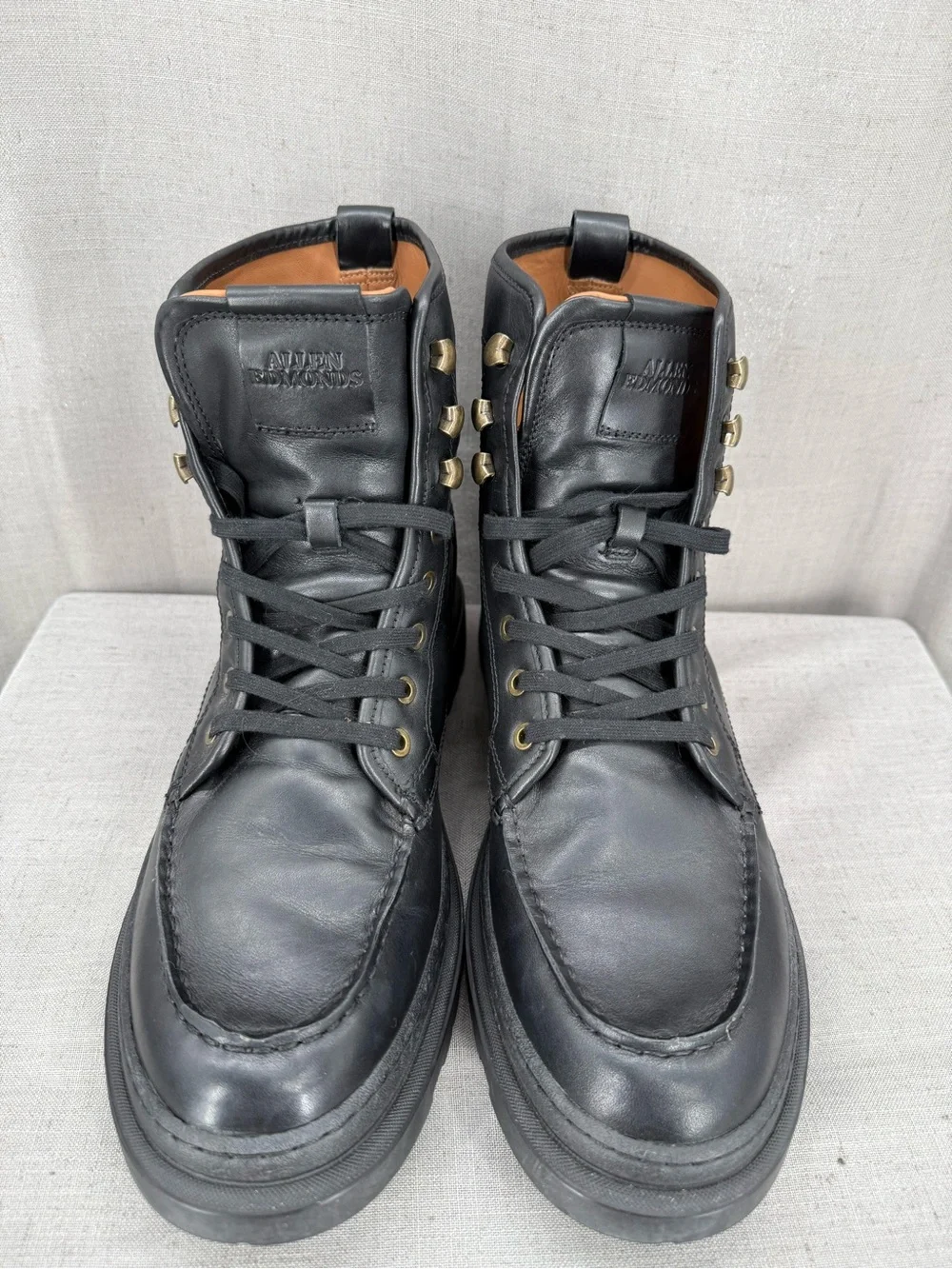 ALLEN EDMONDS Sawyer Apron Toe Leather Ankle Boots Black Sz 12